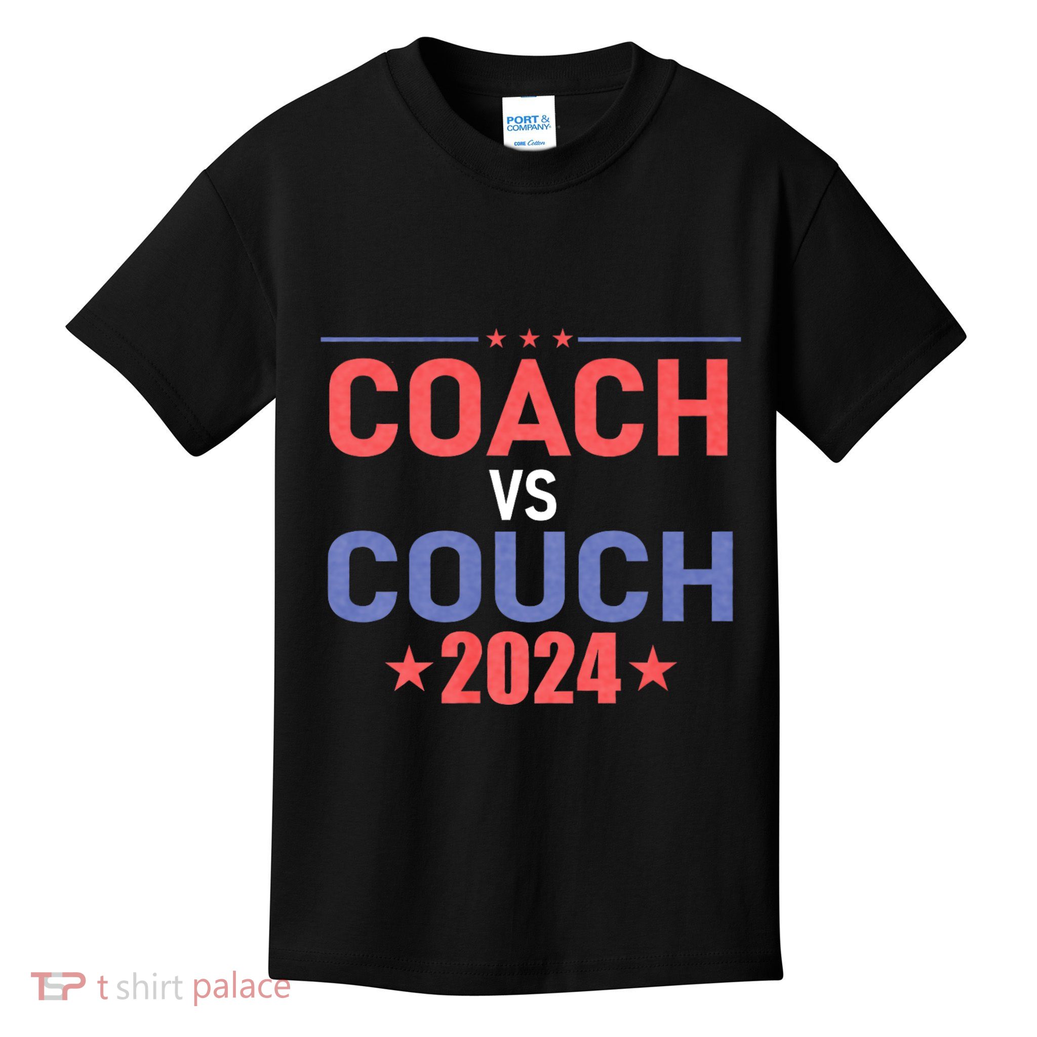 Tim Walz Waltz Vs Jd Vance 2024 Coach Vs Couch Kids T-Shirt