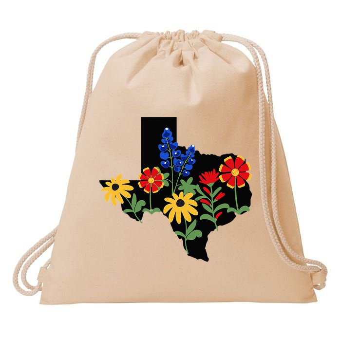 Texas Wildflowers With Bluebonnets Drawstring Bag