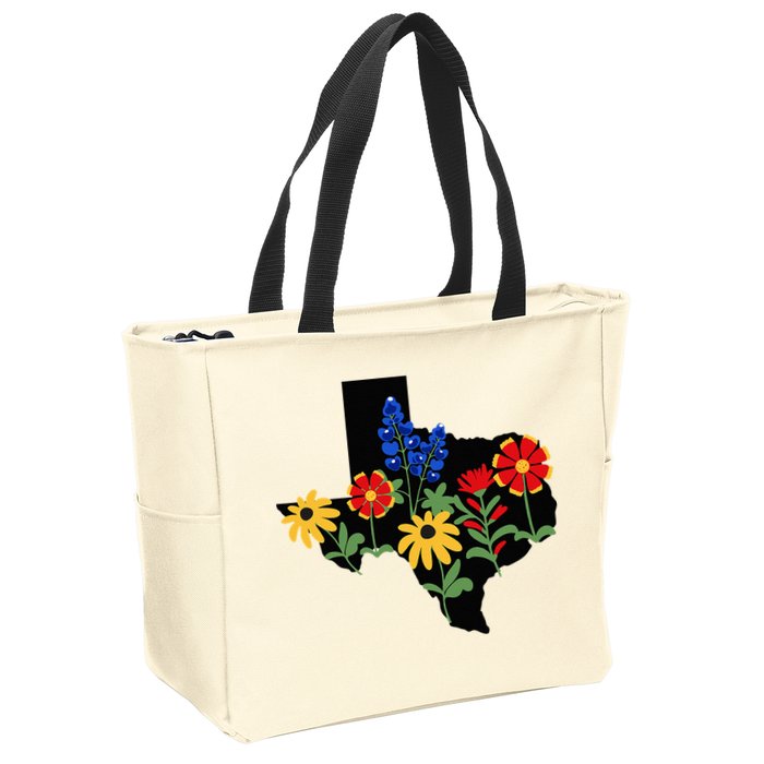 Texas Wildflowers With Bluebonnets Zip Tote Bag