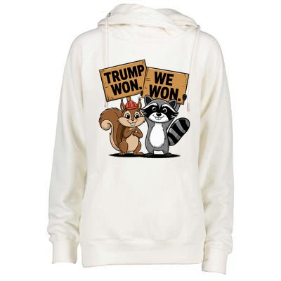 Trump Won We Won Peanut Squirrel & Fred Raccoo 2024 Womens Funnel Neck Pullover Hood