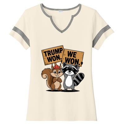 Trump Won We Won Peanut Squirrel & Fred Raccoo 2024 Ladies Halftime Notch Neck Tee