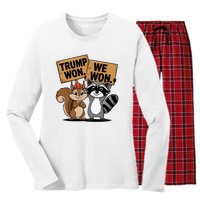 Trump Won We Won Peanut Squirrel & Fred Raccoo 2024 Women's Long Sleeve Flannel Pajama Set 