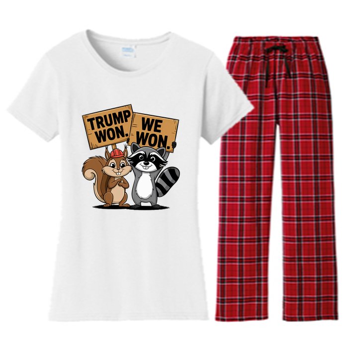 Trump Won We Won Peanut Squirrel & Fred Raccoo 2024 Women's Flannel Pajama Set