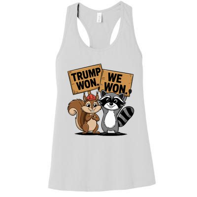 Trump Won We Won Peanut Squirrel & Fred Raccoo 2024 Women's Racerback Tank