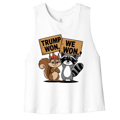 Trump Won We Won Peanut Squirrel & Fred Raccoo 2024 Women's Racerback Cropped Tank