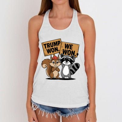 Trump Won We Won Peanut Squirrel & Fred Raccoo 2024 Women's Knotted Racerback Tank