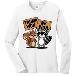 Trump Won We Won Peanut Squirrel & Fred Raccoo 2024 Ladies Long Sleeve Shirt