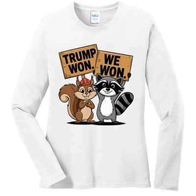 Trump Won We Won Peanut Squirrel & Fred Raccoo 2024 Ladies Long Sleeve Shirt