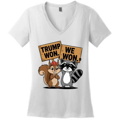 Trump Won We Won Peanut Squirrel & Fred Raccoo 2024 Women's V-Neck T-Shirt