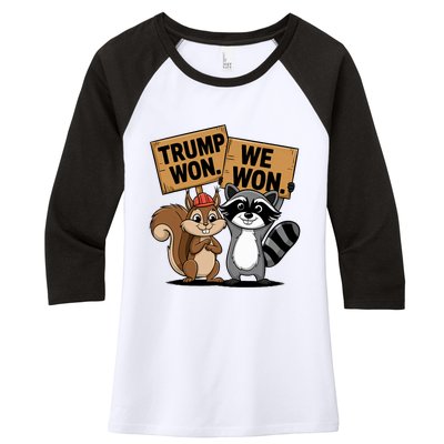 Trump Won We Won Peanut Squirrel & Fred Raccoo 2024 Women's Tri-Blend 3/4-Sleeve Raglan Shirt