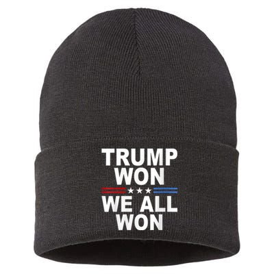 Trump Won We All Won 2024 Usa Flag Trump Won Sustainable Knit Beanie