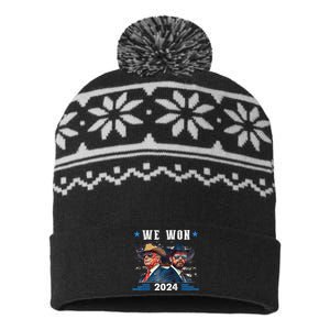 Trump We Won Wins Inauguration 47 Us President 2025 Election USA-Made Snowflake Beanie