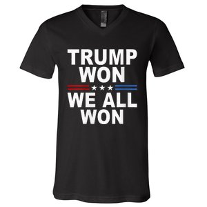 Trump Won We All Won 2024 Usa Flag Trump Won V-Neck T-Shirt