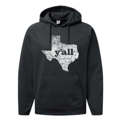 Texas Women Yall Texas State Map Vintage Yall Performance Fleece Hoodie