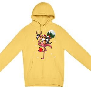 Two Xmas Cats Riding Flamingo Reindeer Sunglasses Funny Gift Premium Pullover Hoodie