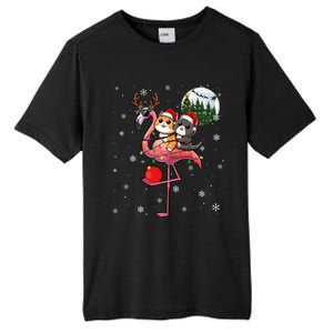 Two Xmas Cats Riding Flamingo Reindeer Sunglasses Funny Gift Tall Fusion ChromaSoft Performance T-Shirt