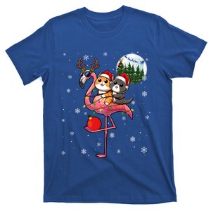 Two Xmas Cats Riding Flamingo Reindeer Sunglasses Funny Gift T-Shirt