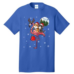 Two Xmas Cats Riding Flamingo Reindeer Sunglasses Funny Gift Tall T-Shirt