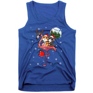 Two Xmas Cats Riding Flamingo Reindeer Sunglasses Funny Gift Tank Top