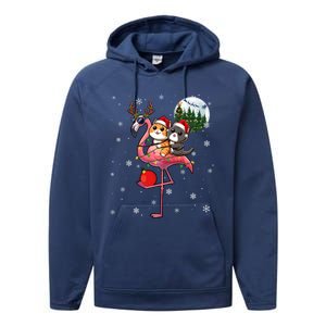 Two Xmas Cats Riding Flamingo Reindeer Sunglasses Funny Gift Performance Fleece Hoodie