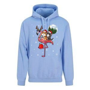 Two Xmas Cats Riding Flamingo Reindeer Sunglasses Funny Gift Unisex Surf Hoodie