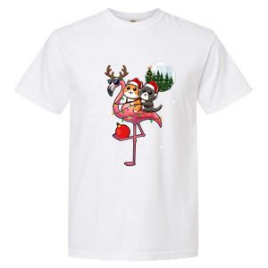 Two Xmas Cats Riding Flamingo Reindeer Sunglasses Funny Gift Garment-Dyed Heavyweight T-Shirt