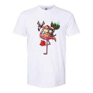 Two Xmas Cats Riding Flamingo Reindeer Sunglasses Funny Gift Softstyle CVC T-Shirt