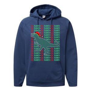 Trex Xmas Gift Fa Ra Rawr Dinosaur Ugly Christmas Sweater Gift Performance Fleece Hoodie