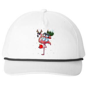 Two Xmas Snowmen Riding Flamingo Reindeer Sunglasses Snapback Five-Panel Rope Hat