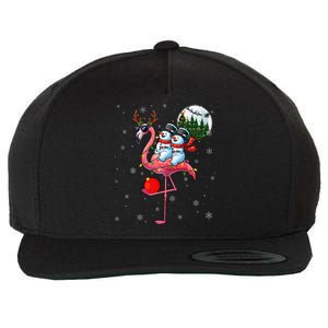 Two Xmas Snowmen Riding Flamingo Reindeer Sunglasses Wool Snapback Cap