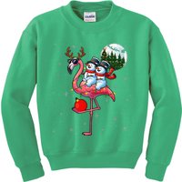 Two Xmas Snowmen Riding Flamingo Reindeer Sunglasses Kids Sweatshirt