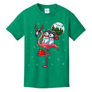 Two Xmas Snowmen Riding Flamingo Reindeer Sunglasses Kids T-Shirt