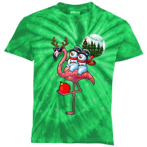 Two Xmas Snowmen Riding Flamingo Reindeer Sunglasses Kids Tie-Dye T-Shirt