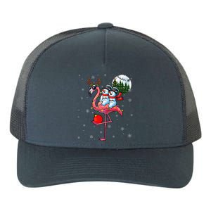 Two Xmas Snowmen Riding Flamingo Reindeer Sunglasses Yupoong Adult 5-Panel Trucker Hat