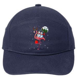 Two Xmas Snowmen Riding Flamingo Reindeer Sunglasses 7-Panel Snapback Hat