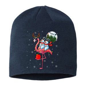 Two Xmas Snowmen Riding Flamingo Reindeer Sunglasses Sustainable Beanie