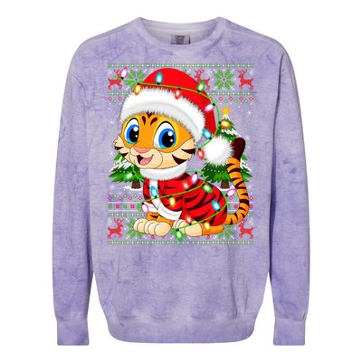 Tiger Xmas Style Ugly Santa Tiger Christmas Cool Gift Colorblast Crewneck Sweatshirt