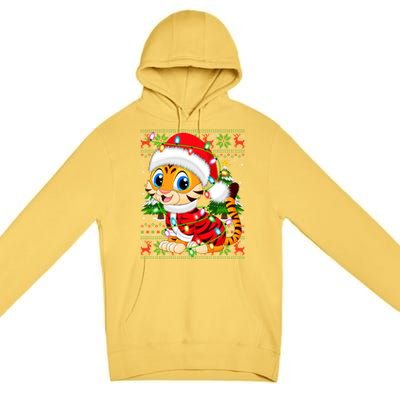 Tiger Xmas Style Ugly Santa Tiger Christmas Cool Gift Premium Pullover Hoodie