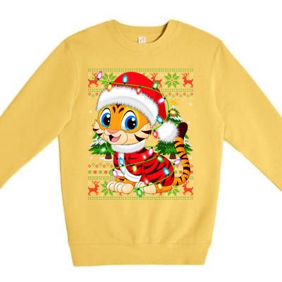 Tiger Xmas Style Ugly Santa Tiger Christmas Cool Gift Premium Crewneck Sweatshirt