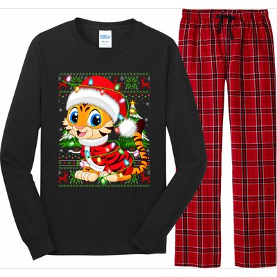 Tiger Xmas Style Ugly Santa Tiger Christmas Cool Gift Long Sleeve Pajama Set