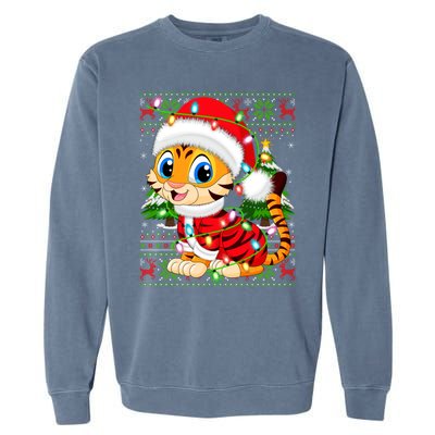 Tiger Xmas Style Ugly Santa Tiger Christmas Cool Gift Garment-Dyed Sweatshirt