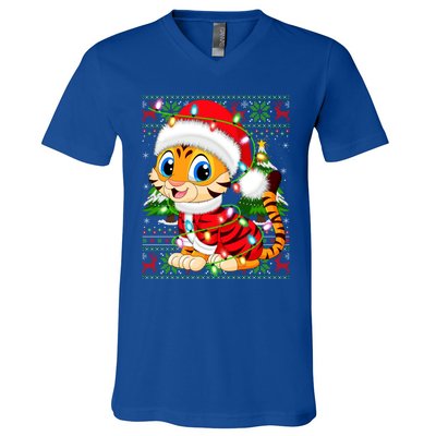 Tiger Xmas Style Ugly Santa Tiger Christmas Cool Gift V-Neck T-Shirt