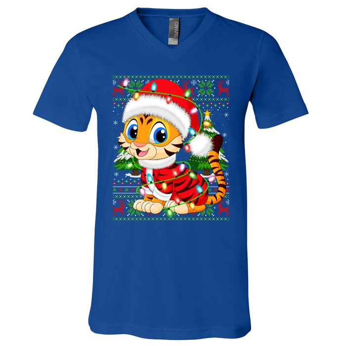 Tiger Xmas Style Ugly Santa Tiger Christmas Cool Gift V-Neck T-Shirt