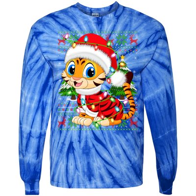 Tiger Xmas Style Ugly Santa Tiger Christmas Cool Gift Tie-Dye Long Sleeve Shirt