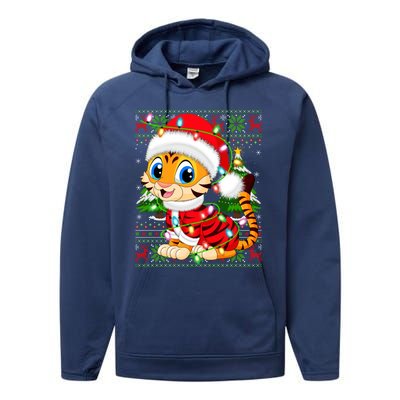 Tiger Xmas Style Ugly Santa Tiger Christmas Cool Gift Performance Fleece Hoodie