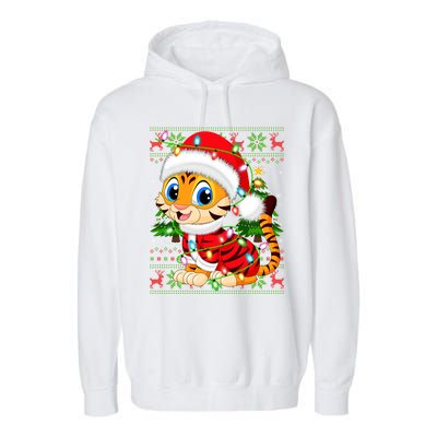 Tiger Xmas Style Ugly Santa Tiger Christmas Cool Gift Garment-Dyed Fleece Hoodie