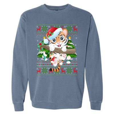 Tiger Xmas Style Ugly Santa Tiger Christmas Gift Garment-Dyed Sweatshirt