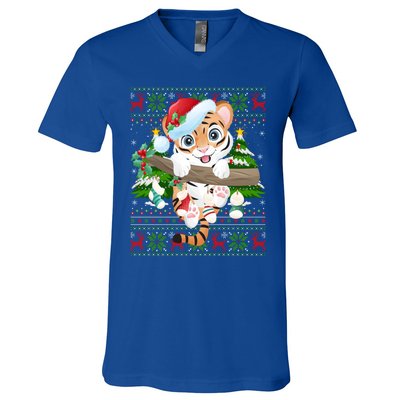 Tiger Xmas Style Ugly Santa Tiger Christmas Gift V-Neck T-Shirt