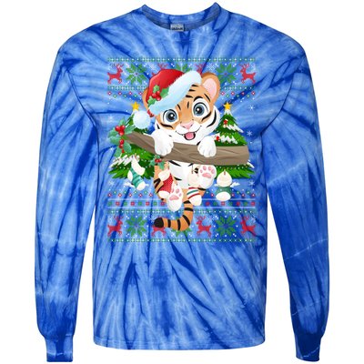 Tiger Xmas Style Ugly Santa Tiger Christmas Gift Tie-Dye Long Sleeve Shirt