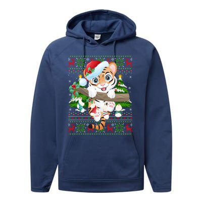 Tiger Xmas Style Ugly Santa Tiger Christmas Gift Performance Fleece Hoodie